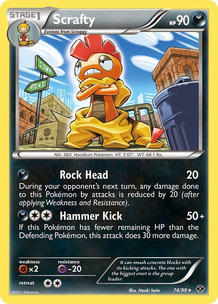 74, Black & White: Next Destinies, Darkness, Fighting[×2], Normal, Psychic[-20], Rare Scrafty (74/99) (Theme Deck Exclusive) [Black & White: Next Destinies] - Trading Card World