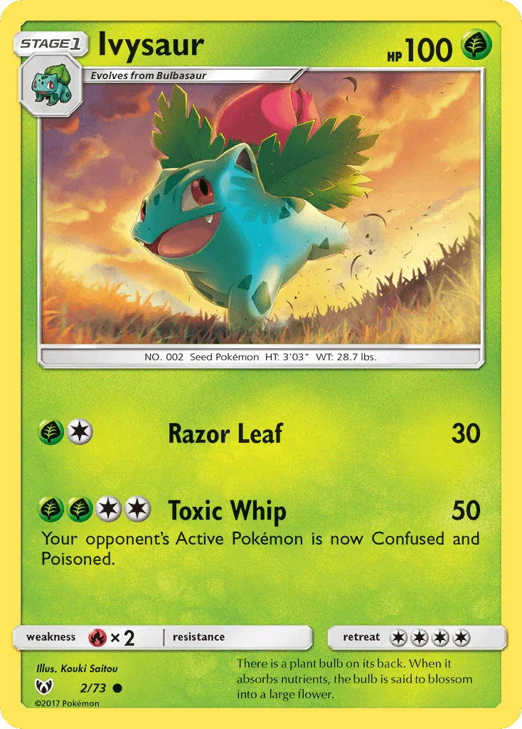 Common, Fire[×2], Grass, Normal, Reverse Holofoil, Sun & Moon: Shining Legends Ivysaur (2/73) [Sun & Moon: Shining Legends] - Trading Card World
