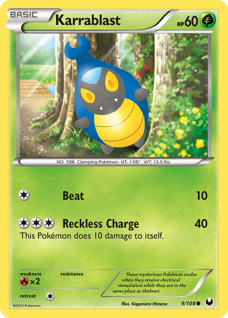 Black & White: Dark Explorers, Common, Fire[×2], Grass, Normal, Reverse Holofoil Karrablast (9/108) [Black & White: Dark Explorers] - Trading Card World