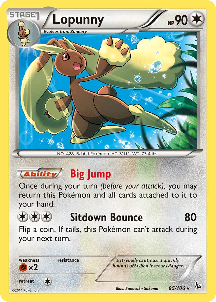85, Colorless, Fighting[×2], Normal, Rare, Reverse Holofoil, XY: Flashfire Lopunny (85/106) [XY: Flashfire] - Trading Card World