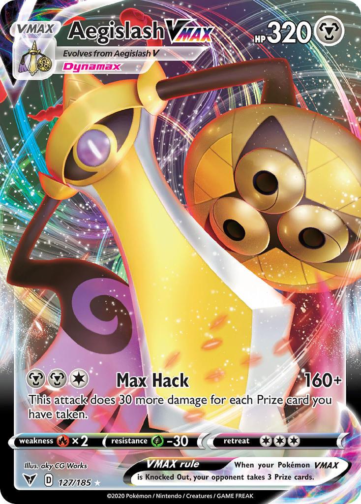 127, Fire[×2], Grass[-30], Holofoil, Metal, Sword & Shield: Vivid Voltage, Ultra Rare Aegislash VMAX (127/185) [Sword & Shield: Vivid Voltage] - Trading Card World