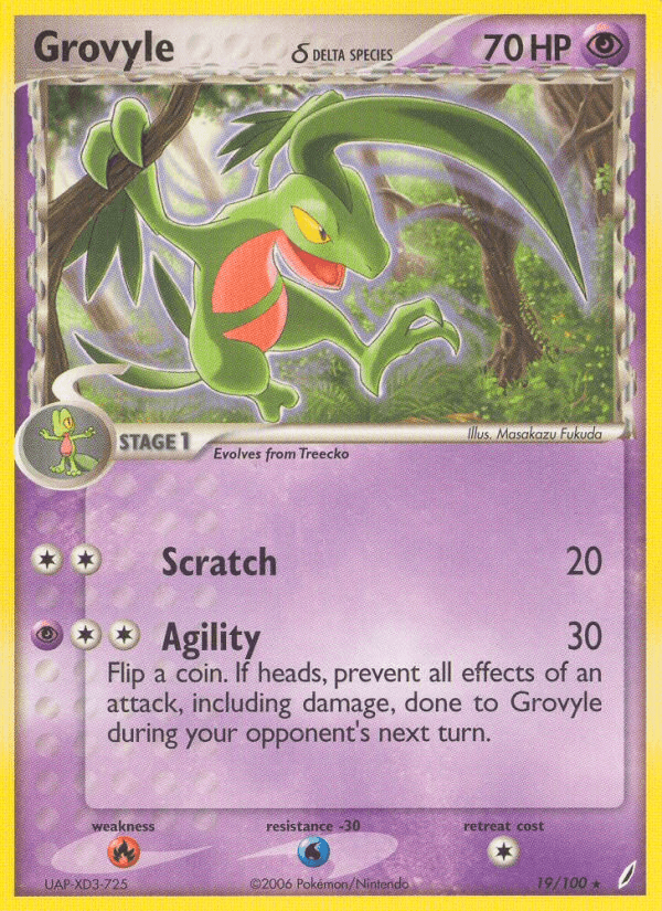 19, EX: Crystal Guardians, Fire[×2], Normal, Psychic, Rare, Water[-30] Grovyle(19/100) (Delta Species) [EX: Crystal Guardians] - Trading Card World