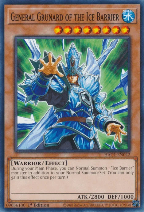 1st Edition, Common, Effect Monster, Hidden Arsenal: Chapter 1, Warrior, Water General Grunard of the Ice Barrier [HAC1-EN042] Common - Trading Card World
