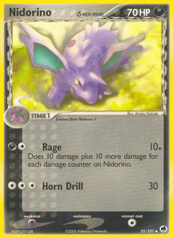 35, Darkness, EX: Dragon Frontiers, Normal, Psychic[×2], Uncommon Nidorino (35/101) (Delta Species) [EX: Dragon Frontiers] - Trading Card World