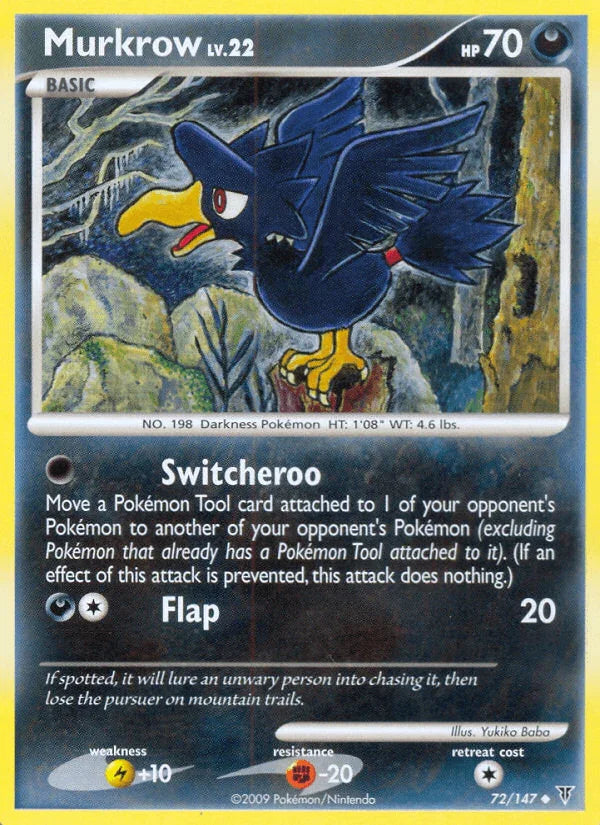 72, Darkness, Fighting[-20], Lightning[+10], Normal, Platinum: Supreme Victors, Reverse Holofoil, Uncommon Murkrow (72/147) [Platinum: Supreme Victors] - Trading Card World