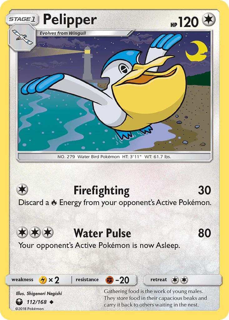 112, Colorless, Fighting[-20], Lightning[×2], Normal, Reverse Holofoil, Sun & Moon: Celestial Storm, Uncommon Pelipper (112/168) [Sun & Moon: Celestial Storm] - Trading Card World