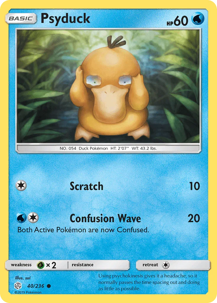 40, Common, Grass[×2], Normal, Reverse Holofoil, Sun & Moon: Cosmic Eclipse, Water Psyduck (40/236) [Sun & Moon: Cosmic Eclipse] - Trading Card World