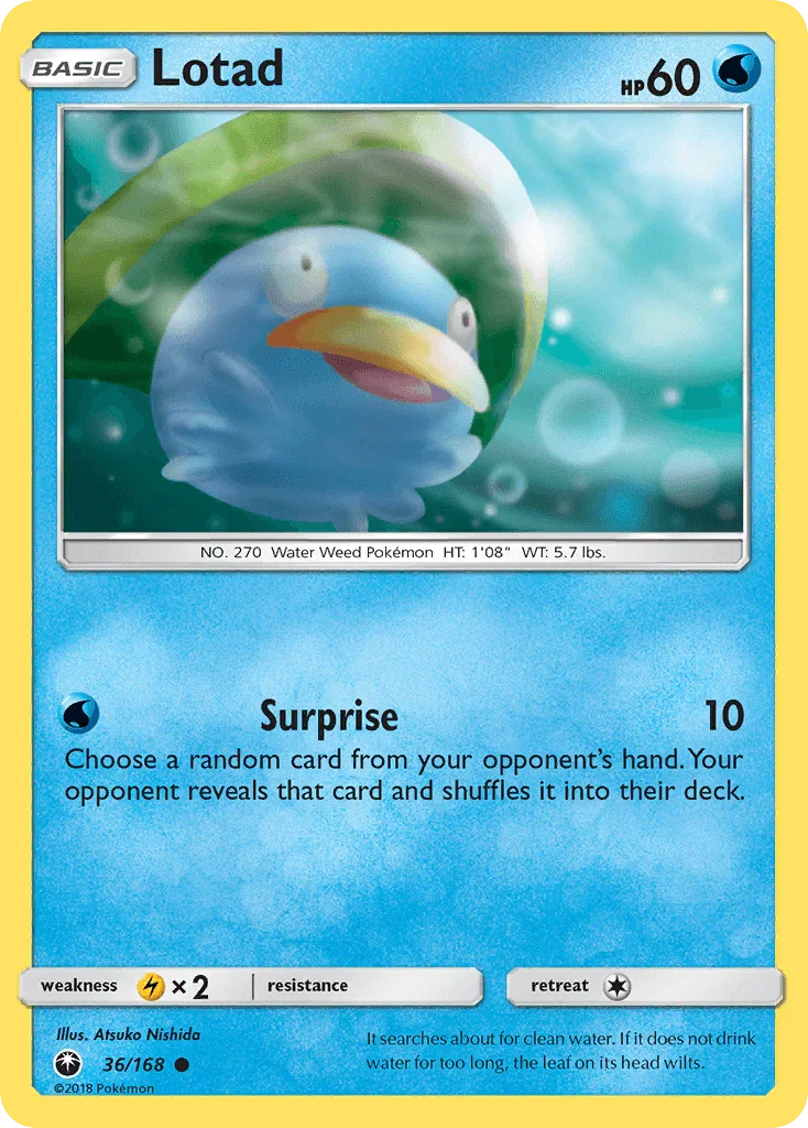 36, Common, Lightning[×2], Normal, Reverse Holofoil, Sun & Moon: Celestial Storm, Water Lotad (36/168) [Sun & Moon: Celestial Storm] - Trading Card World