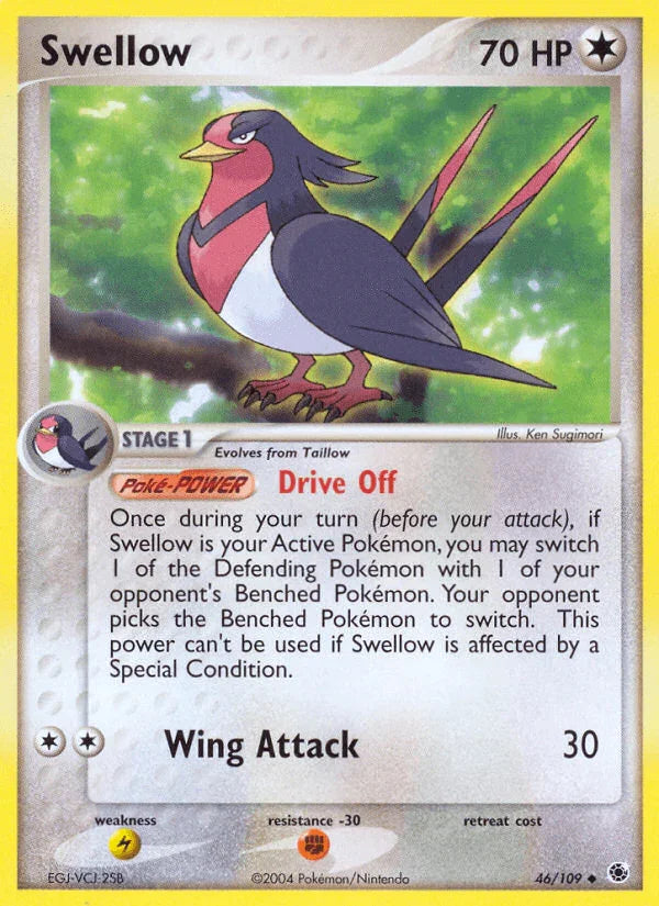 46, Colorless, EX: Ruby & Sapphire, Fighting[-30], Lightning[×2], Normal, Reverse Holofoil, Uncommon Swellow (46/109) [EX: Ruby & Sapphire] - Trading Card World