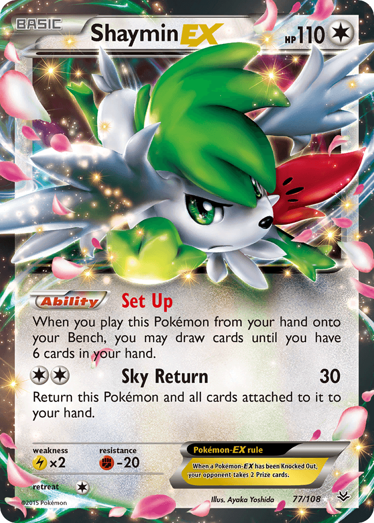 77, Colorless, Fighting[-20], Holofoil, Lightning[×2], Ultra Rare, XY: Roaring Skies Shaymin EX (77/108) [XY: Roaring Skies] - Trading Card World