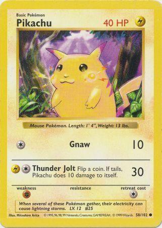 58, Base Set Shadowless Unlimited, Common, Fighting[×2], Lightning, Normal Pikachu (58/102) [Base Set Shadowless Unlimited] - Trading Card World