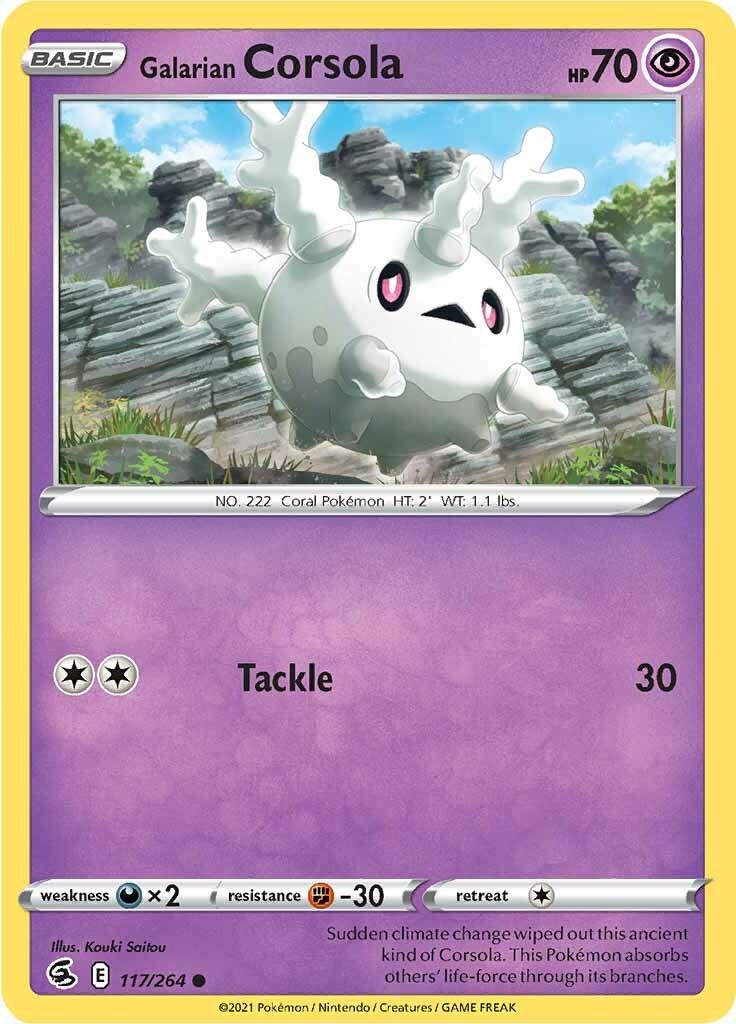 117, Common, Darkness [x2], Fighting [-30], Normal, Psychic, Reverse Holofoil, Sword & Shield: Fusion Strike Galarian Corsola (117/264) [Sword & Shield: Fusion Strike] - Trading Card World