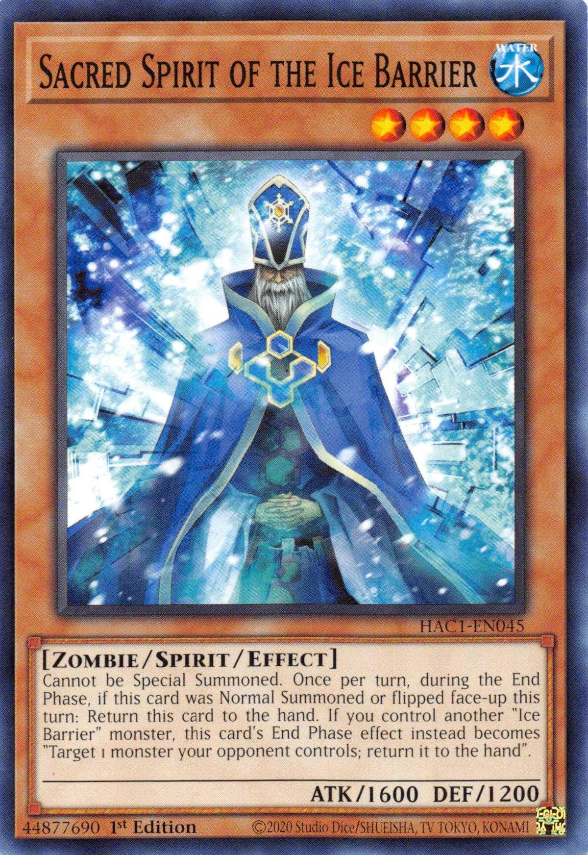 1st Edition, Hidden Arsenal: Chapter 1, Parallel Rare, Spirit monster, Water, Zombie Sacred Spirit of the Ice Barrier (Duel Terminal) [HAC1-EN045] Parallel Rare - Trading Card World