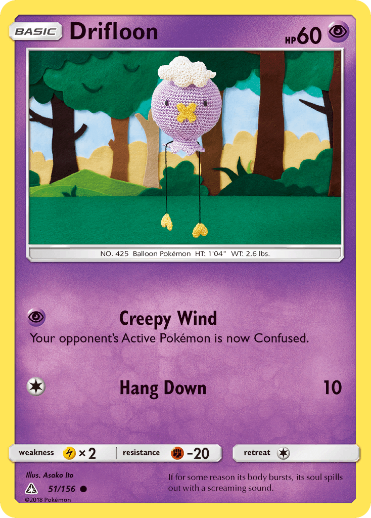 51, Common, Fighting[-20], Lightning[×2], Normal, Psychic, Reverse Holofoil, Sun & Moon: Ultra Prism Drifloon (51/156) [Sun & Moon: Ultra Prism] - Trading Card World