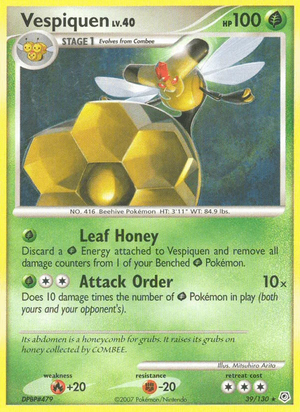 39, Diamond & Pearl: Base Set, Fighting[-20], Fire[+20], Grass, Normal, Rare, Reverse Holofoil Vespiquen (39/130) [Diamond & Pearl: Base Set] - Trading Card World