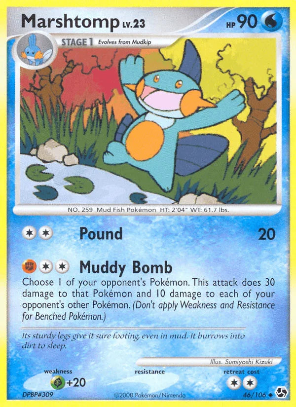 46, Diamond & Pearl: Great Encounters, Grass[+20], Normal, Reverse Holofoil, Uncommon, Water Marshtomp (46/106) [Diamond & Pearl: Great Encounters] - Trading Card World