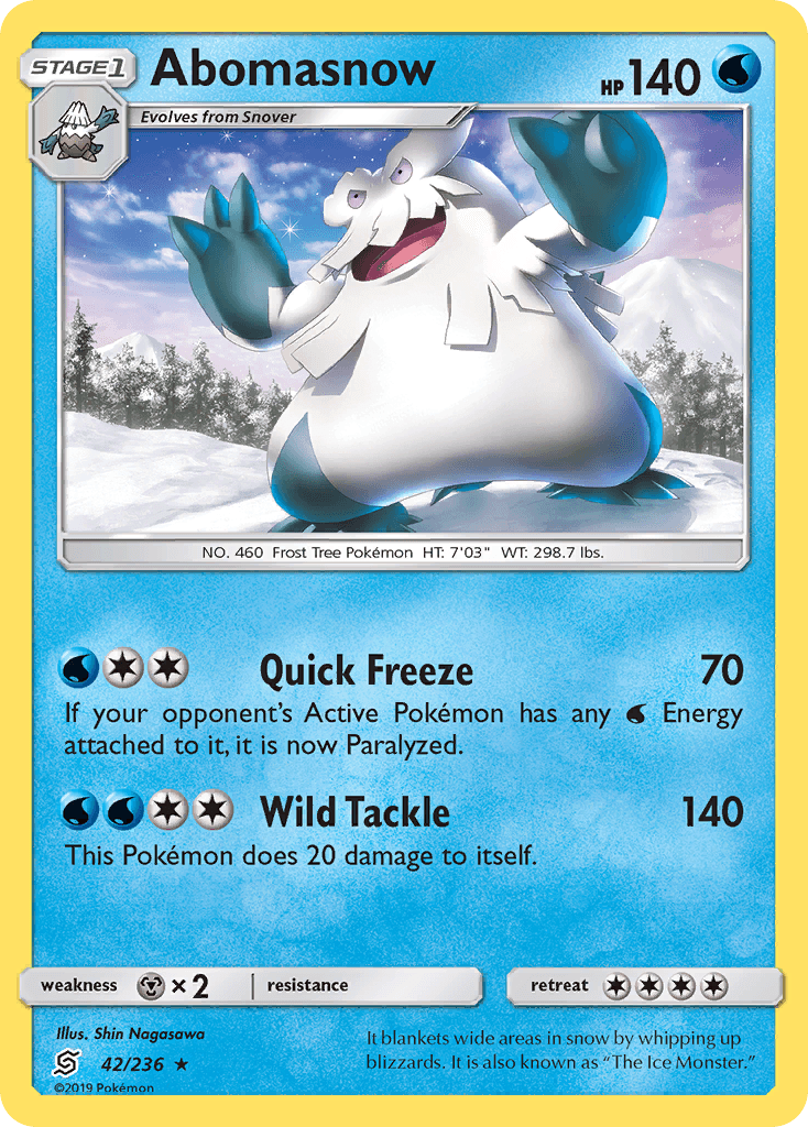 42, Metal[×2], Normal, Rare, Reverse Holofoil, Sun & Moon: Unified Minds, Water Abomasnow (42/236) [Sun & Moon: Unified Minds] - Trading Card World