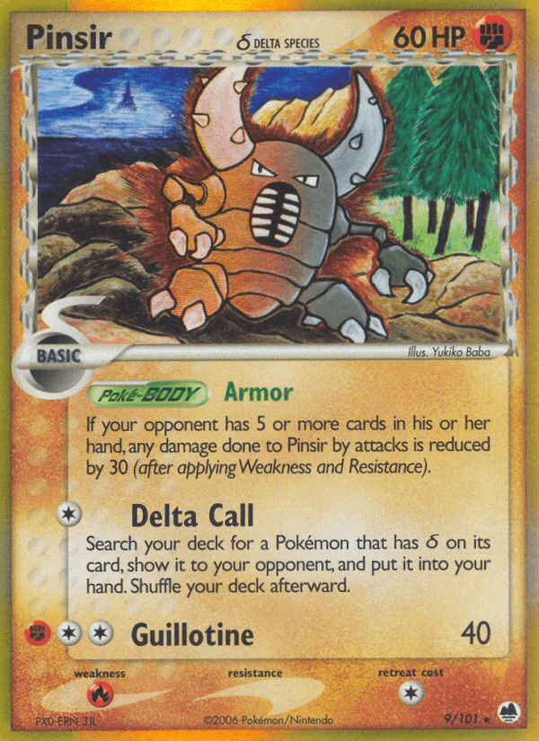 EX: Dragon Frontiers, Fighting, Fire[×2], Holo Rare, Holofoil Pinsir (9/101) (Delta Species) [EX: Dragon Frontiers] - Trading Card World