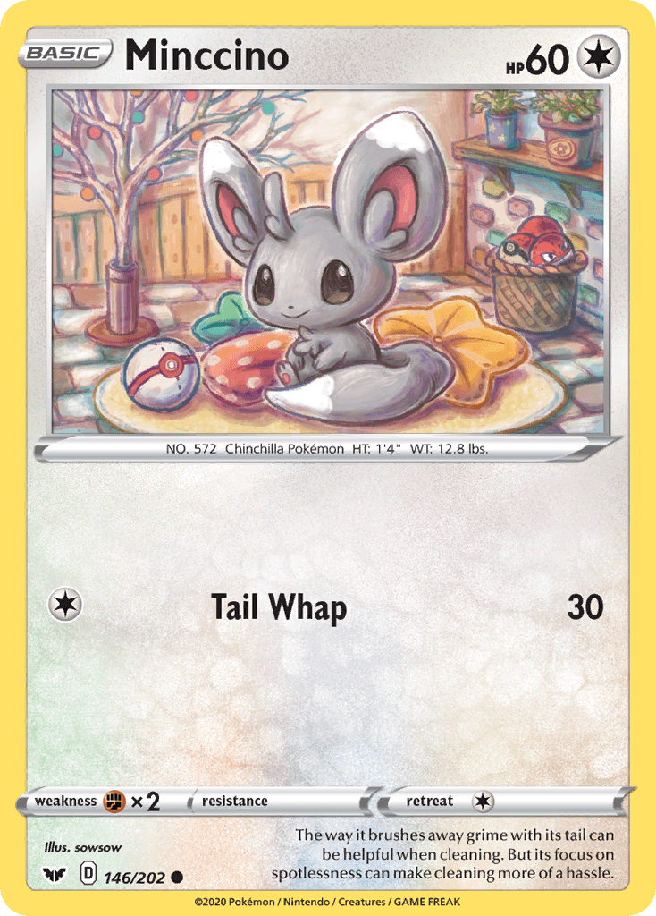 146, Colorless, Common, Fighting[×2], Normal, Reverse Holofoil, Sword & Shield: Base Set Minccino (146/202) [Sword & Shield: Base Set] - Trading Card World