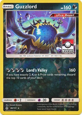 80, Darkness, Fighting[×2], Promo, Psychic[-20], Reverse Holofoil, Sun & Moon: Forbidden Light Guzzlord (80/131) (League Promo) [Sun & Moon: Forbidden Light] - Trading Card World