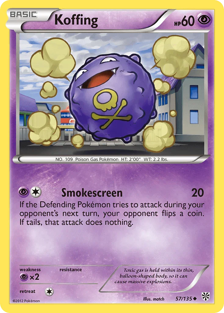57, Black & White: Plasma Storm, Normal, Psychic, Psychic[×2], Reverse Holofoil, Uncommon Koffing (57/135) [Black & White: Plasma Storm] - Trading Card World