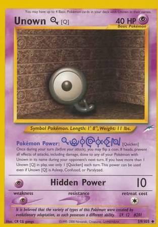 59, Neo Destiny Unlimited, Normal, Psychic, Psychic[×2], Uncommon Unown [Q] (59/105) [Neo Destiny Unlimited] - Trading Card World
