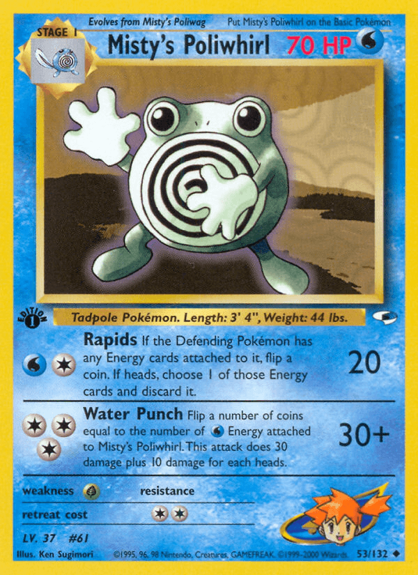 1st Edition Normal, 53, Grass[×2], Gym Heroes 1st Edition, Uncommon, Water Misty's Poliwhirl (53/132) [Gym Heroes 1st Edition] - Trading Card World