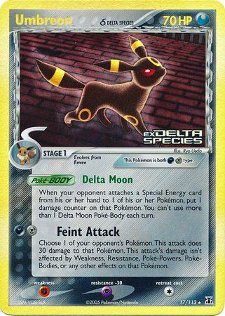 17, Darkness, EX: Delta Species, Fighting[×2], Holo Rare, Metal, Psychic[-30], Reverse Holofoil Umbreon (17/113) (Delta Species) (Stamped) [EX: Delta Species] - Trading Card World