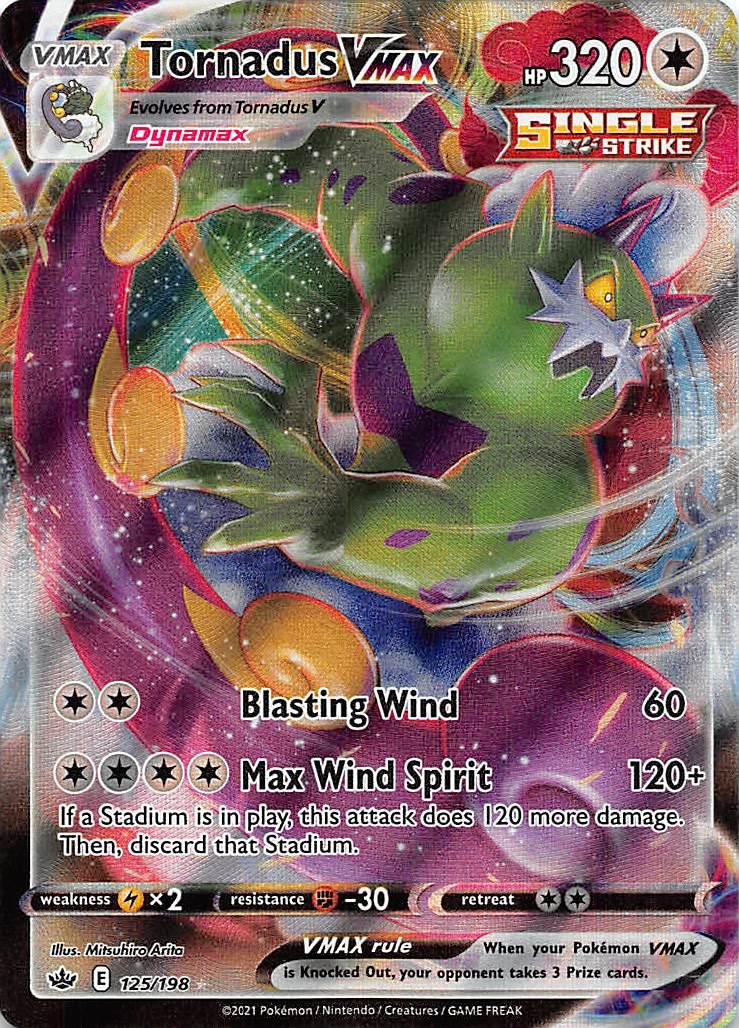 125, Colorless, Fighting [-30], Holofoil, Lightning [x2], Sword & Shield: Chilling Reign, Ultra Rare Tornadus VMAX (125/198) [Sword & Shield: Chilling Reign] - Trading Card World