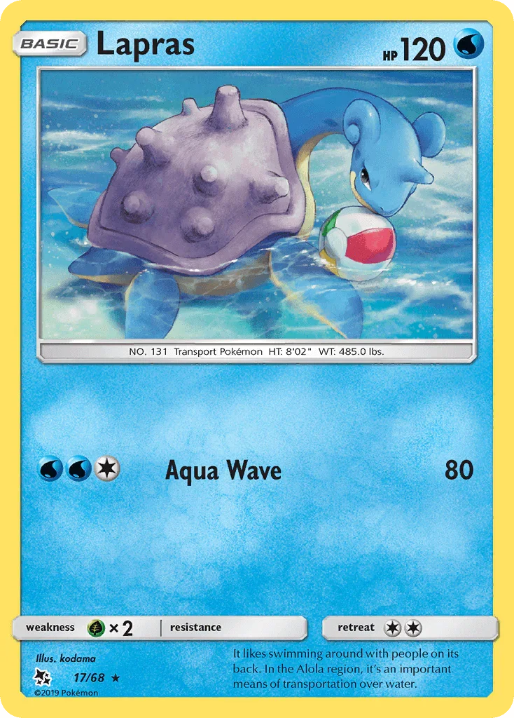 17, Grass[×2], Normal, Rare, Reverse Holofoil, Sun & Moon: Hidden Fates, Water Lapras (17/68) [Sun & Moon: Hidden Fates] - Trading Card World