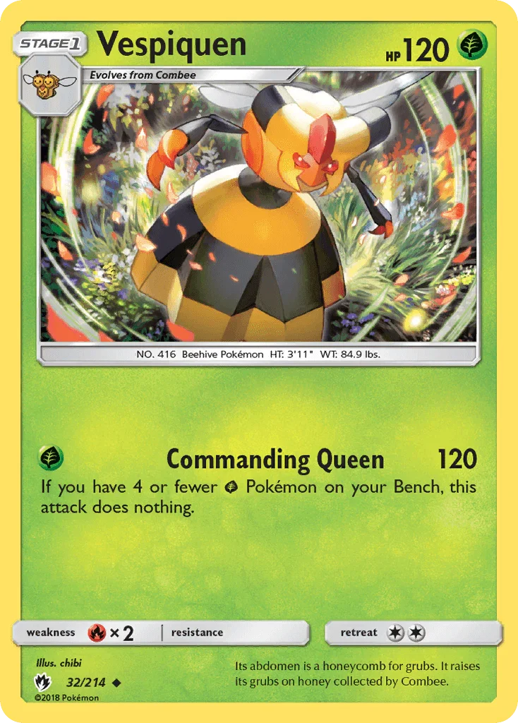 32, Fire[×2], Grass, Normal, Reverse Holofoil, Sun & Moon: Lost Thunder, Uncommon Vespiquen (32/214) [Sun & Moon: Lost Thunder] - Trading Card World
