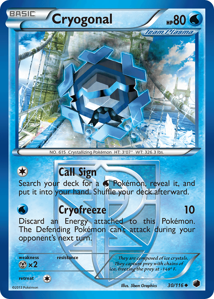30, Black & White: Plasma Freeze, Metal[×2], Normal, Reverse Holofoil, Uncommon, Water Cryogonal (30/116) [Black & White: Plasma Freeze] - Trading Card World