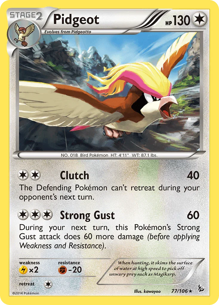 77, Colorless, Fighting[-20], Lightning[×2], Normal, Rare, Reverse Holofoil, XY: Flashfire Pidgeot (77/106) [XY: Flashfire] - Trading Card World