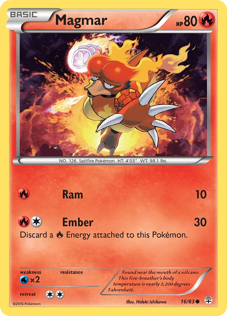 16, Common, Fire, Normal, Reverse Holofoil, Water[×2], XY: Generations Magmar (16/83) [XY: Generations] - Trading Card World