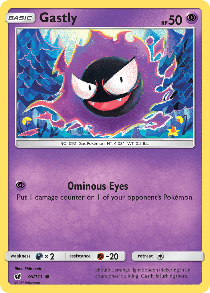 36, Common, Darkness[×2], Fighting[-20], Normal, Psychic, Reverse Holofoil, Sun & Moon: Crimson Invasion Gastly (36/111) [Sun & Moon: Crimson Invasion] - Trading Card World