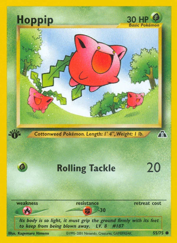 1st Edition Normal, 55, Common, Fighting[-30], Fire[×2], Grass, Neo Discovery 1st Edition Hoppip (55/75) [Neo Discovery 1st Edition] - Trading Card World