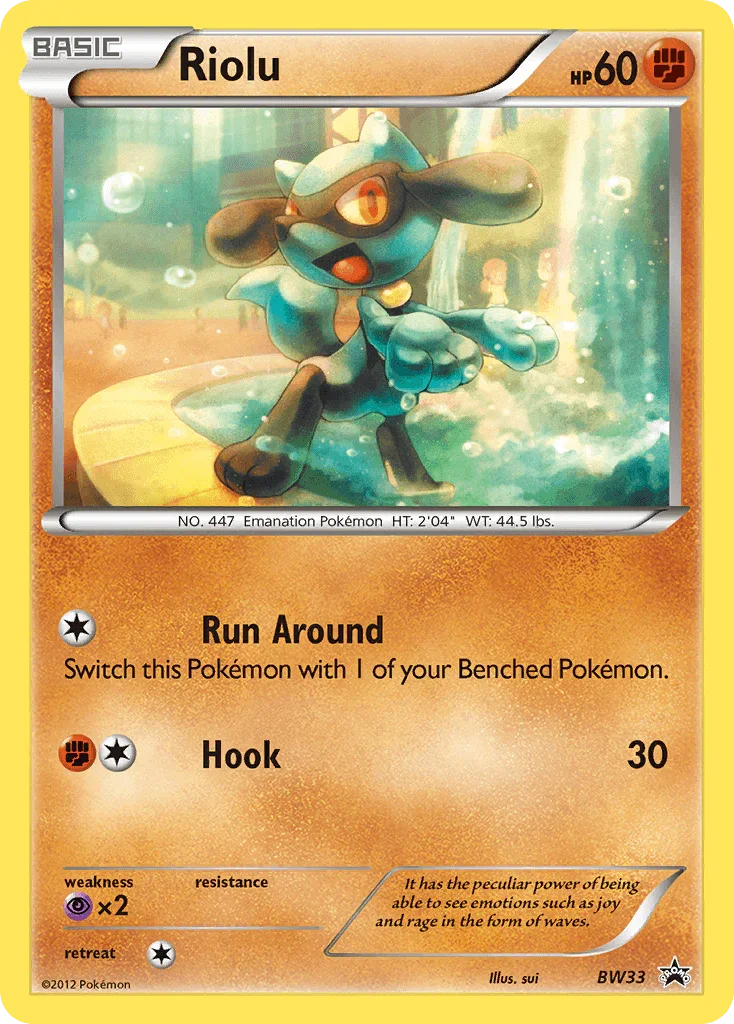 Black & White: Black Star Promos, Black Star Promo, BW33, Fighting, Holofoil, Normal, Psychic[×2] Riolu (BW33) [Black & White: Black Star Promos] - Trading Card World