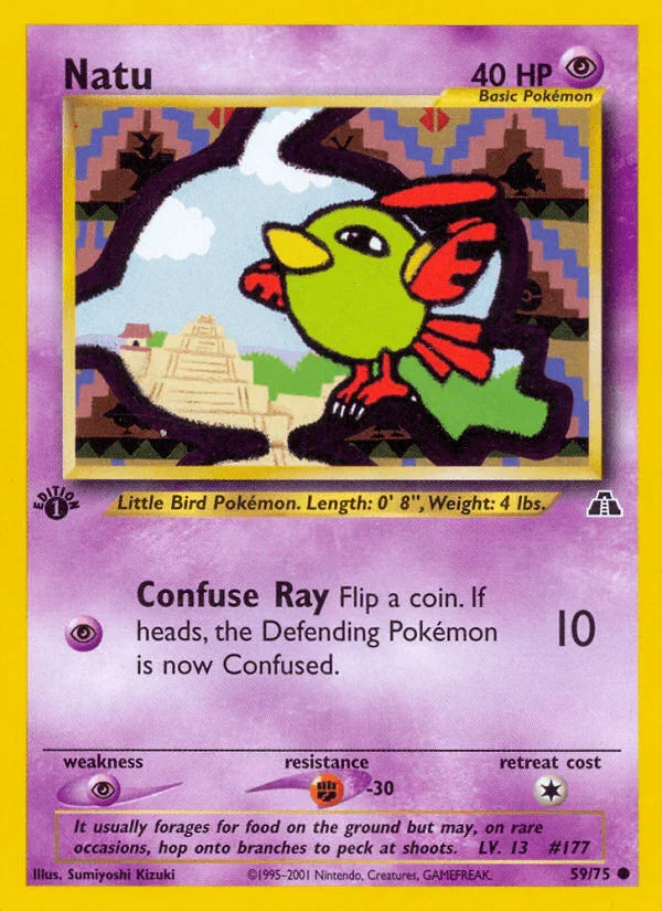1st Edition Normal, 59, Common, Fighting[-30], Neo Discovery 1st Edition, Psychic, Psychic[×2] Natu (59/75) [Neo Discovery 1st Edition] - Trading Card World