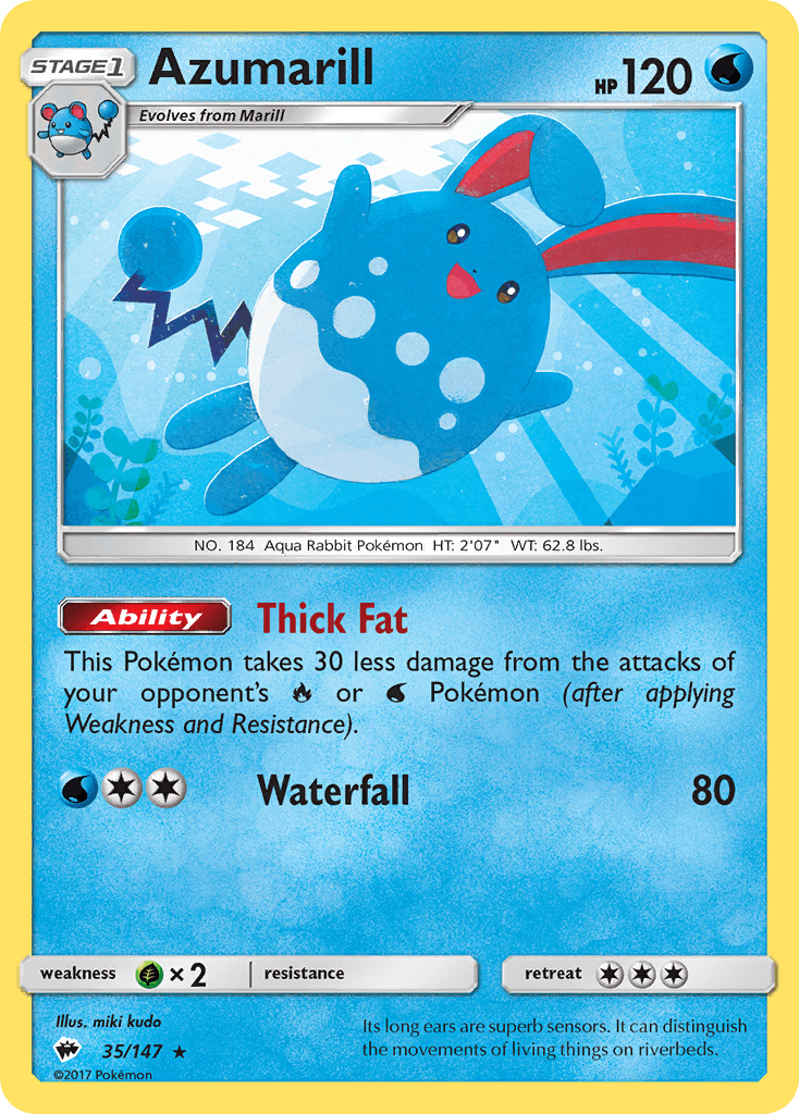 35, Grass[×2], Normal, Rare, Reverse Holofoil, Sun & Moon: Burning Shadows, Water Azumarill (35/147) [Sun & Moon: Burning Shadows] - Trading Card World