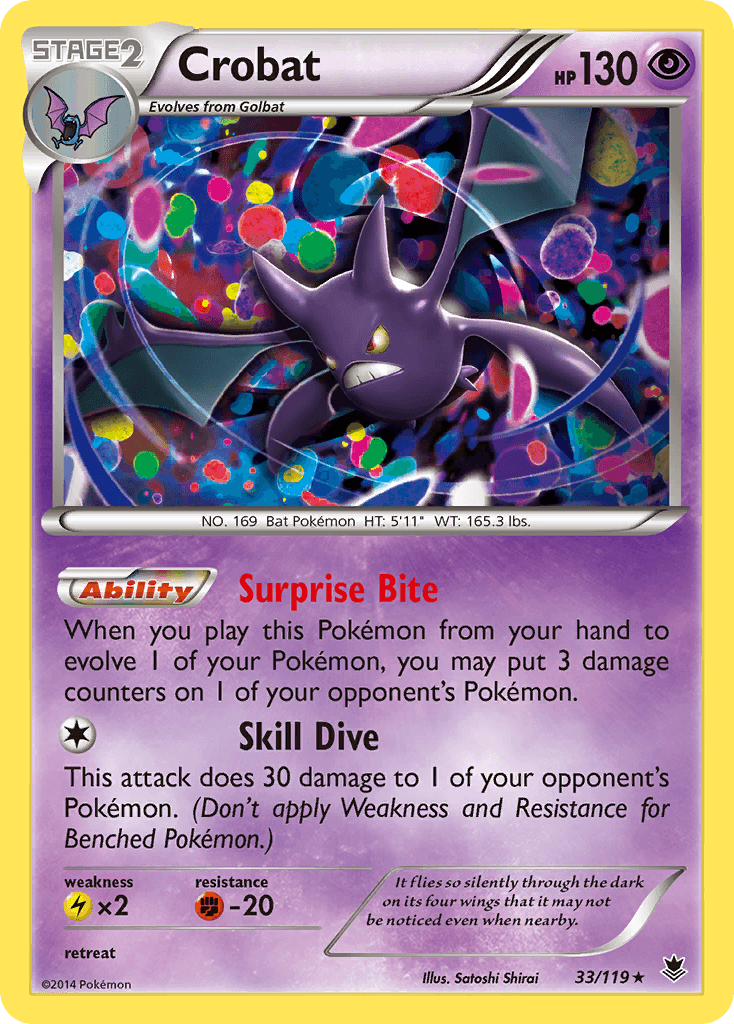 33, Fighting[-20], Lightning[×2], Normal, Psychic, Rare, Reverse Holofoil, XY: Phantom Forces Crobat (33/119) [XY: Phantom Forces] - Trading Card World