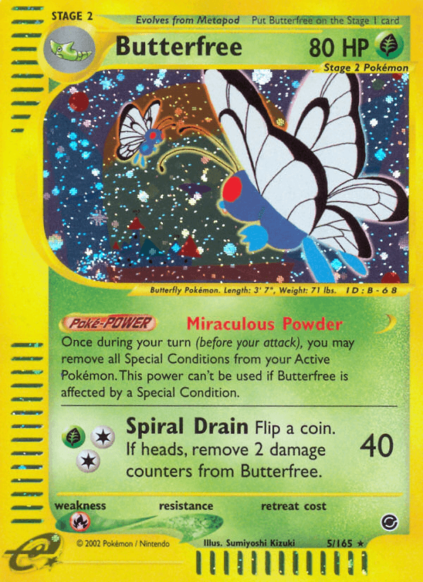 Expedition: Base Set, Fire[×2], Grass, Holo Rare, Holofoil, Reverse Holofoil Butterfree (5/165) [Expedition: Base Set] - Trading Card World