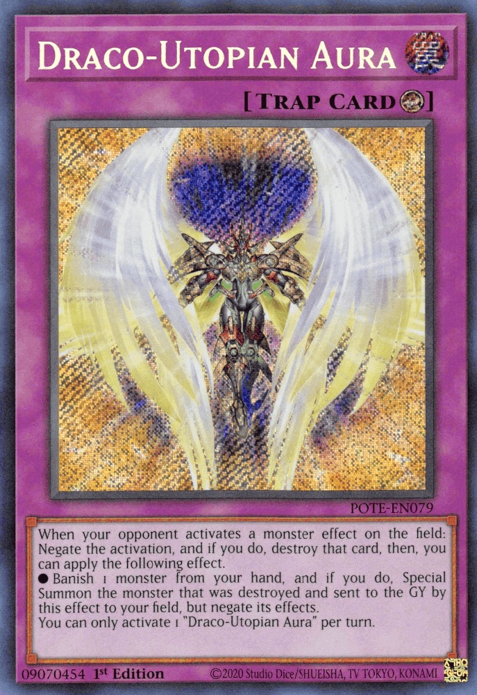 1st Edition, Counter Trap, Power of the Elements, Secret Rare, Trap, Unlimited Draco-Utopian Aura [POTE-EN079] Secret Rare - Trading Card World