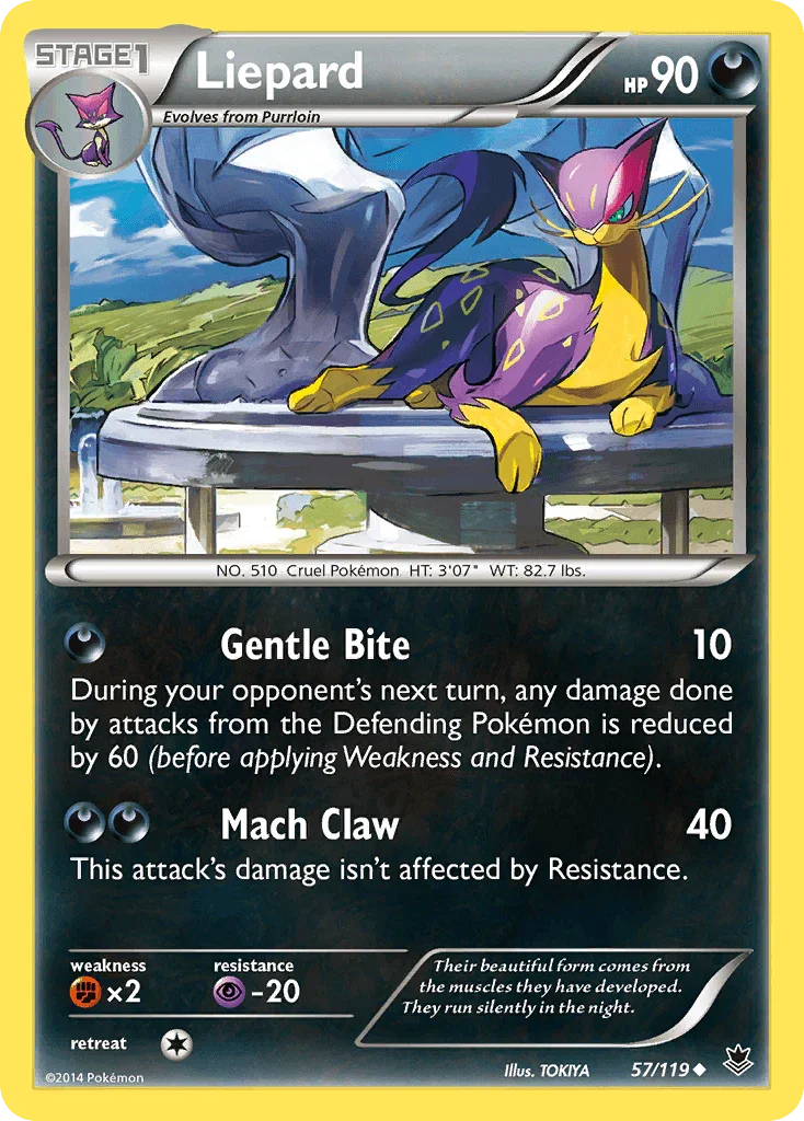 57, Darkness, Fighting[×2], Normal, Psychic[-20], Reverse Holofoil, Uncommon, XY: Phantom Forces Liepard (57/119) [XY: Phantom Forces] - Trading Card World