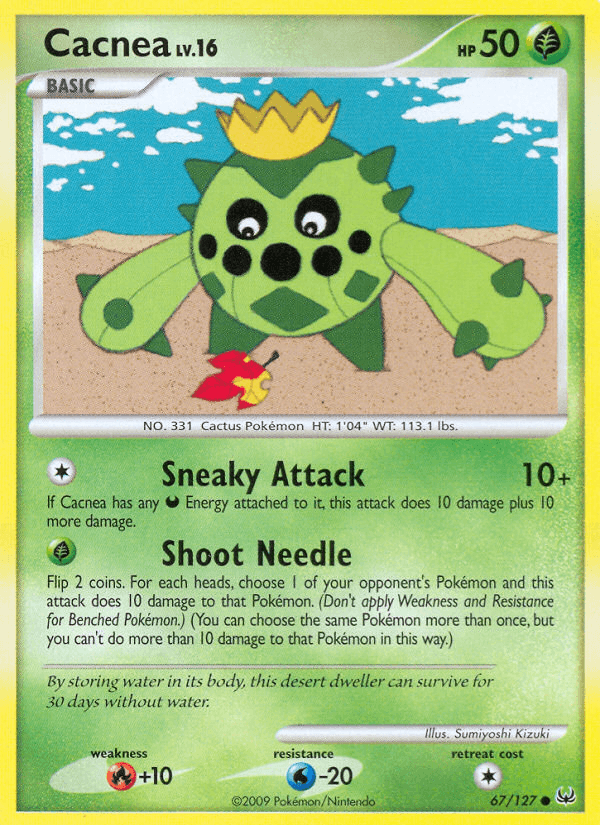 67, Common, Fire[+10], Grass, Normal, Platinum: Base Set, Reverse Holofoil, Water[-20] Cacnea (67/127) [Platinum: Base Set] - Trading Card World