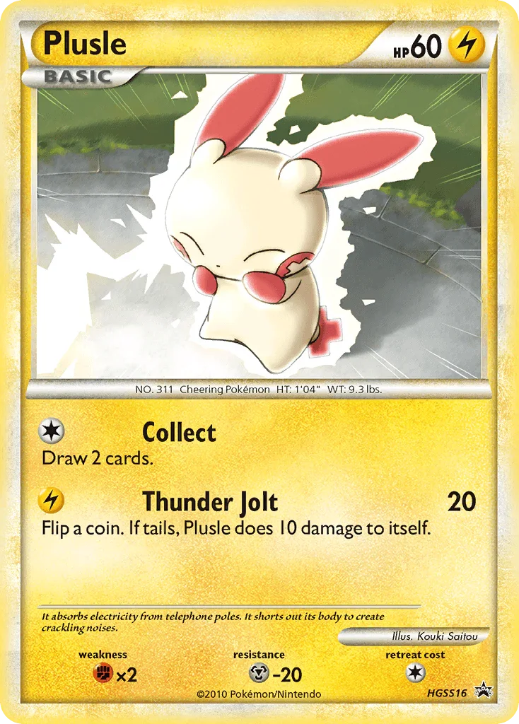 Black Star Promo, Fighting[×2], HeartGold & SoulSilver: Black Star Promos, HGSS16, Holofoil, Lightning, Metal[-20] Plusle (HGSS16) [HeartGold & SoulSilver: Black Star Promos] - Trading Card World