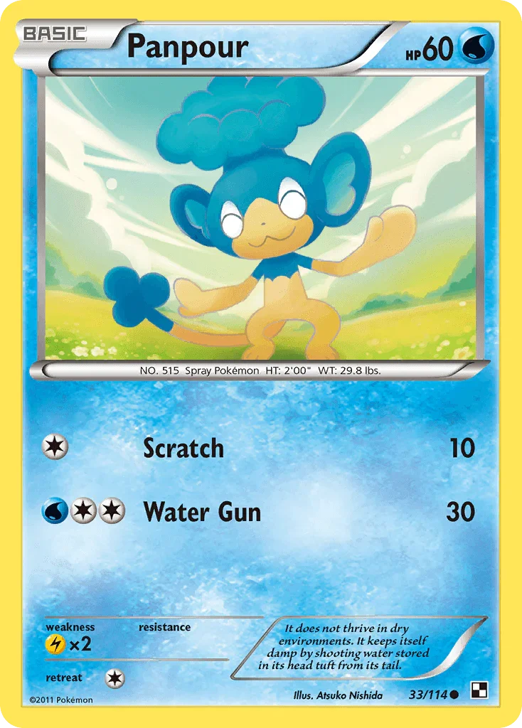 33, Black & White: Base Set, Common, Lightning[×2], Normal, Reverse Holofoil, Water Panpour (33/114) [Black & White: Base Set] - Trading Card World
