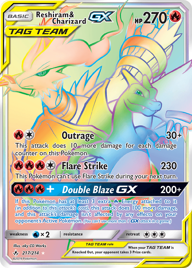 217, Fire, Holofoil, Secret Rare, Sun & Moon: Unbroken Bonds, Water[×2] Reshiram & Charizard GX (217/214) [Sun & Moon: Unbroken Bonds] - Trading Card World