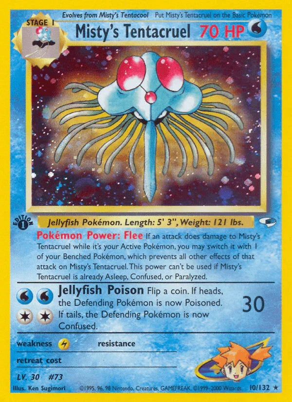 10, 1st Edition Holofoil, Gym Heroes 1st Edition, Holo Rare, Lightning[×2], Water Misty's Tentacruel (10/132) [Gym Heroes 1st Edition] - Trading Card World