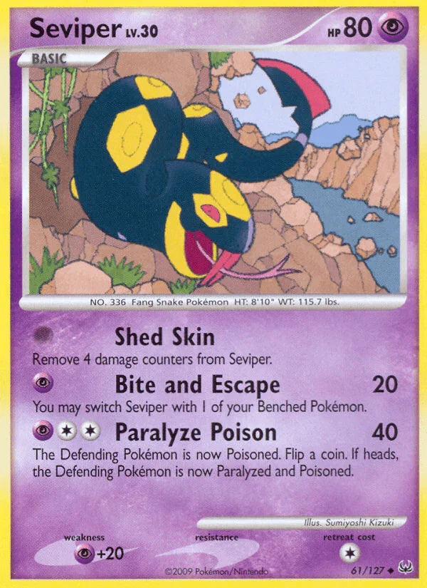 61, Normal, Platinum: Base Set, Psychic, Psychic[+20], Reverse Holofoil, Uncommon Seviper (61/127) [Platinum: Base Set] - Trading Card World