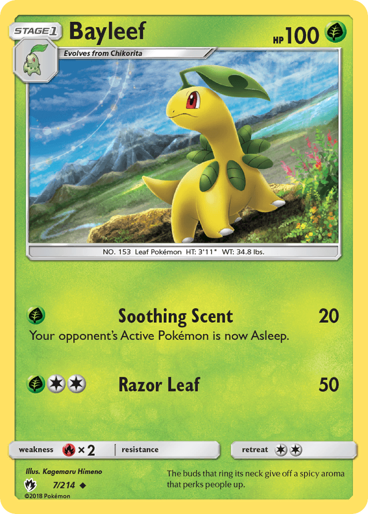 Fire[×2], Grass, Normal, Reverse Holofoil, Sun & Moon: Lost Thunder, Uncommon Bayleef (7/214) [Sun & Moon: Lost Thunder] - Trading Card World